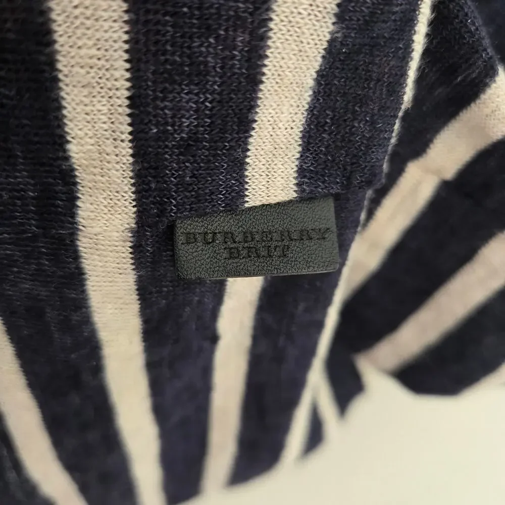 Burberry Brit Linen Pocket T-Shirt V-Neck Short Sleeve Navy Stripe Size M - Picture 3 of 6